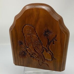 Vintage Owl Bookend Carved Wood Cottagecore Bibliophile